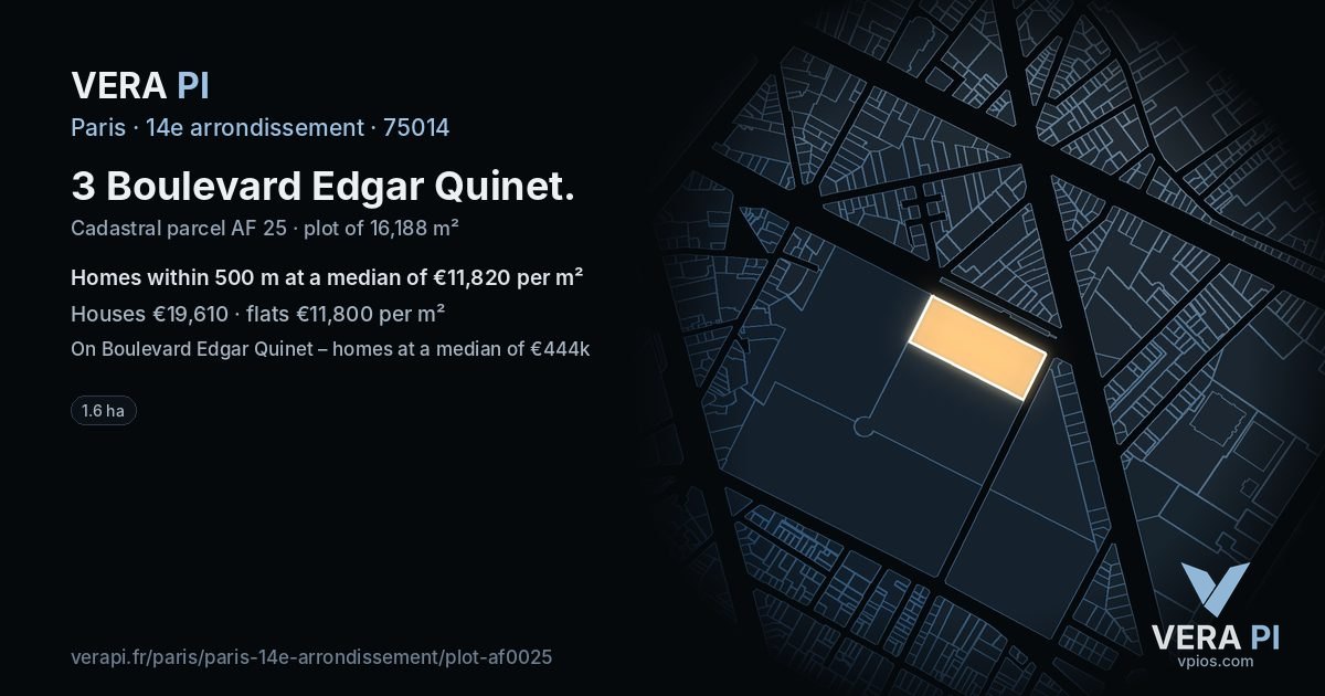 3 Boulevard Edgar Quinet, 14e arrondissement at night – the plot lit, the parcels around coloured by the prices near them