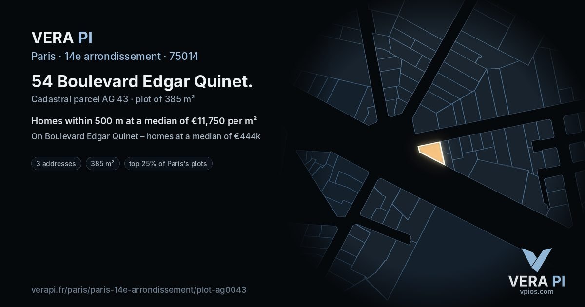 54 Boulevard Edgar Quinet, 14e arrondissement at night – the plot lit, the parcels around coloured by the prices near them
