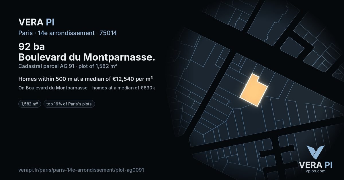 92 ba Boulevard du Montparnasse, 14e arrondissement at night – the plot lit, the parcels around coloured by the prices near them