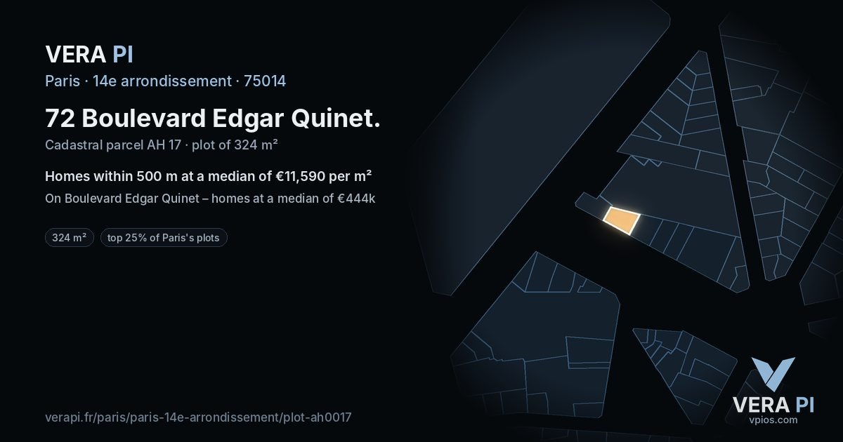 72 Boulevard Edgar Quinet, 14e arrondissement at night – the plot lit, the parcels around coloured by the prices near them