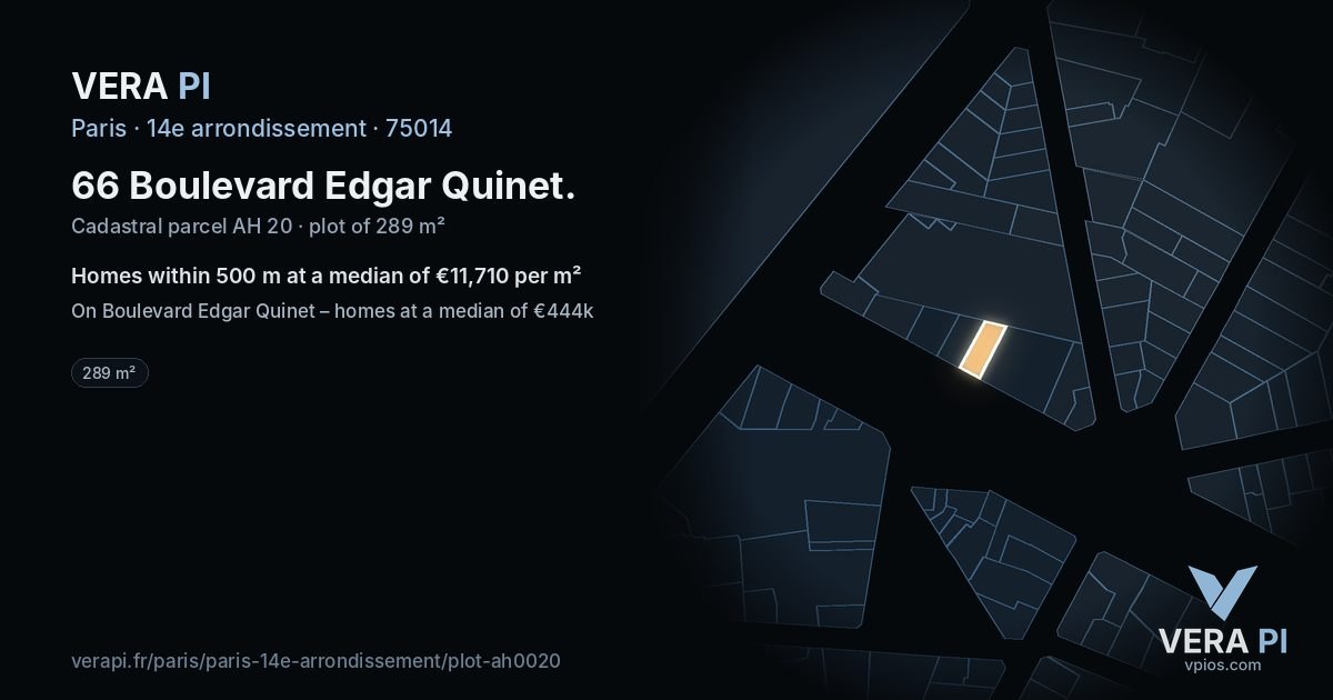 66 Boulevard Edgar Quinet, 14e arrondissement at night – the plot lit, the parcels around coloured by the prices near them