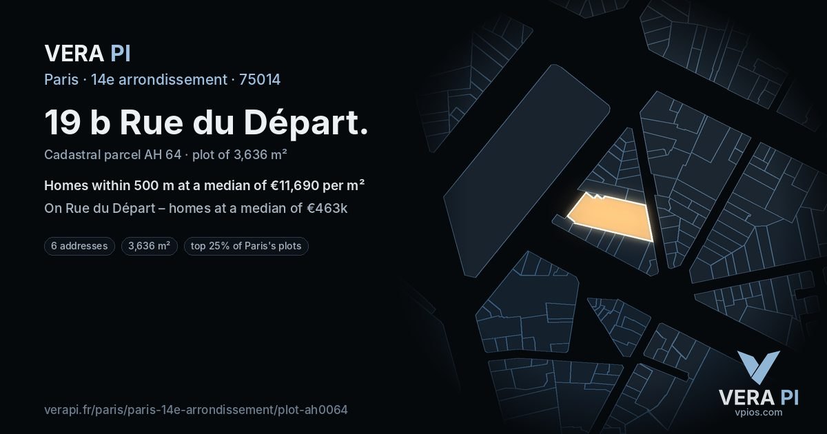 19 b Rue du Départ, 14e arrondissement at night – the plot lit, the parcels around coloured by the prices near them