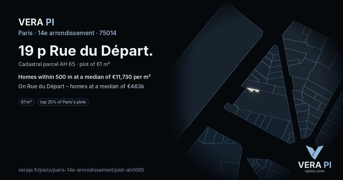 19 p Rue du Départ, 14e arrondissement at night – the plot lit, the parcels around coloured by the prices near them
