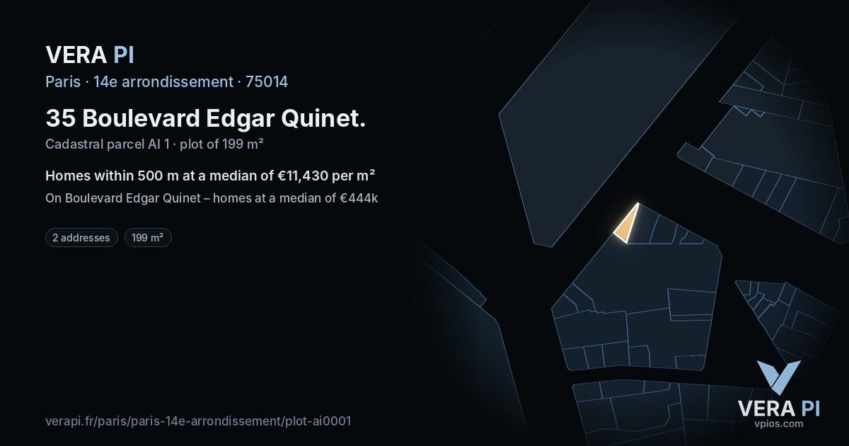 35 Boulevard Edgar Quinet, 14e arrondissement at night – the plot lit, the parcels around coloured by the prices near them
