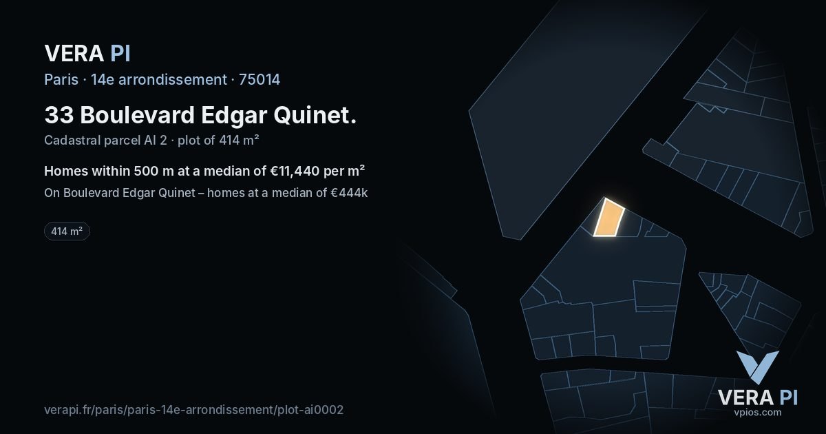 33 Boulevard Edgar Quinet, 14e arrondissement at night – the plot lit, the parcels around coloured by the prices near them