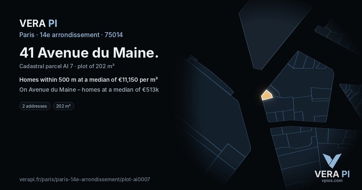 41 Avenue du Maine, 14e arrondissement at night – the plot lit, the parcels around coloured by the prices near them
