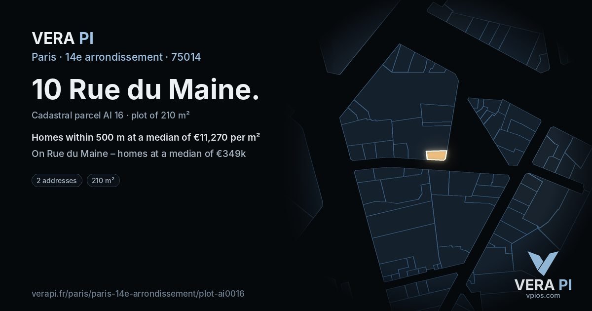 10 Rue du Maine, 14e arrondissement at night – the plot lit, the parcels around coloured by the prices near them