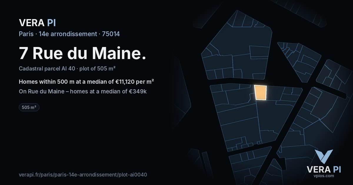 7 Rue du Maine, 14e arrondissement at night – the plot lit, the parcels around coloured by the prices near them
