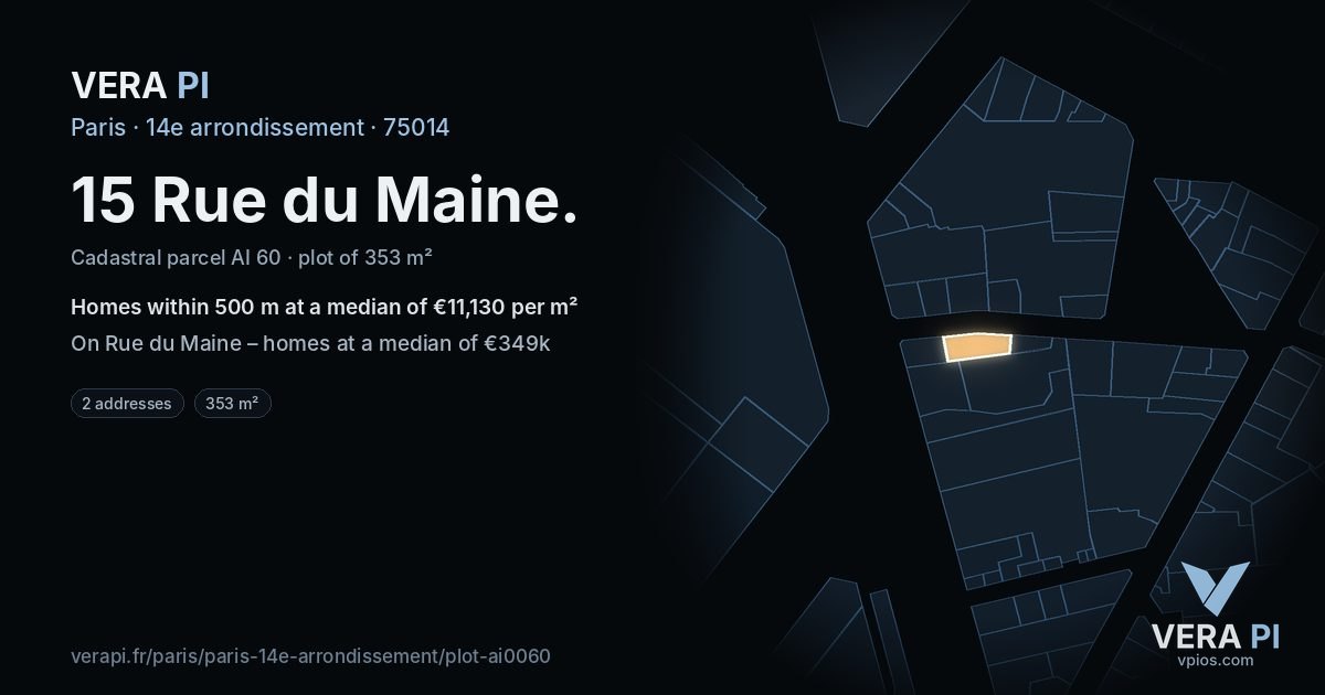 15 Rue du Maine, 14e arrondissement at night – the plot lit, the parcels around coloured by the prices near them