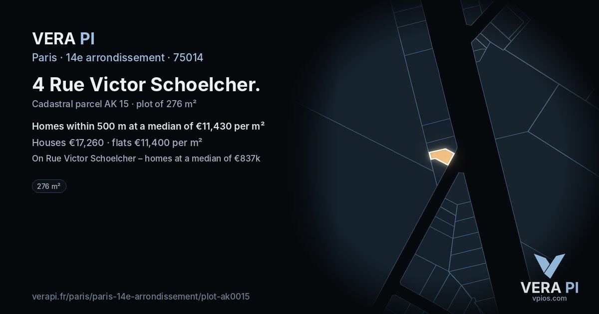 4 Rue Victor Schoelcher, 14e arrondissement at night – the plot lit, the parcels around coloured by the prices near them
