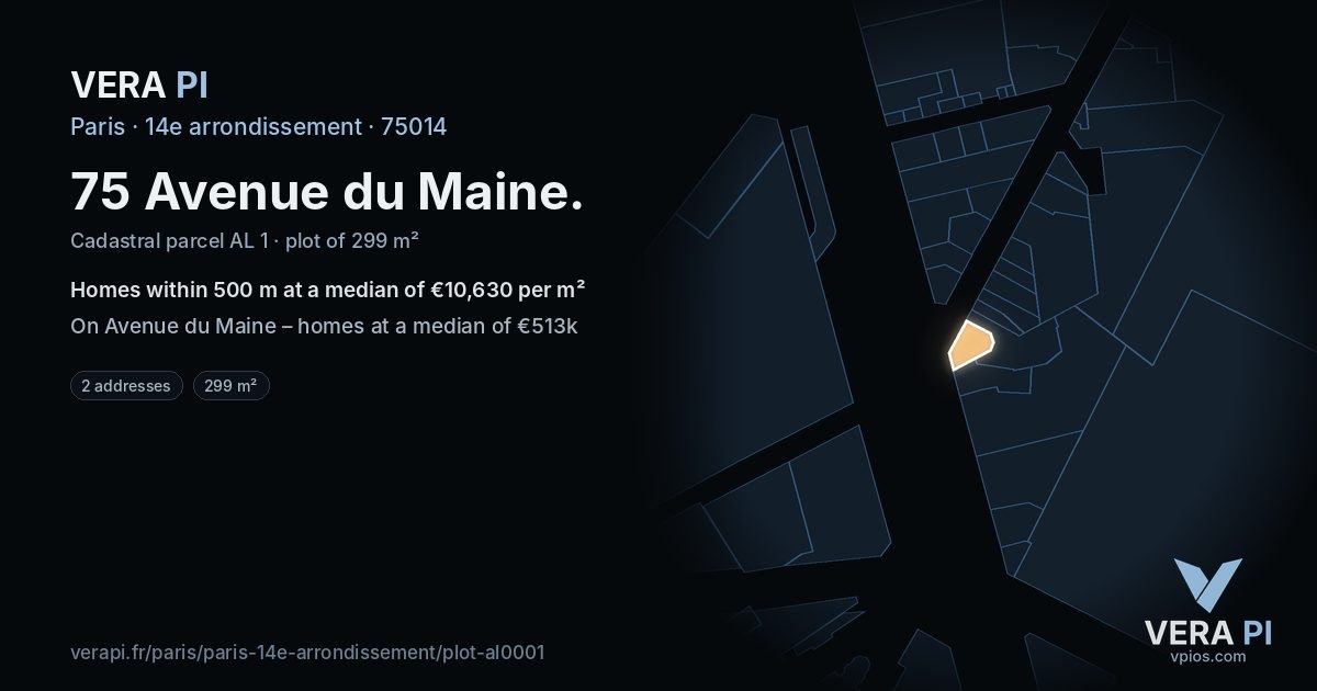 75 Avenue du Maine, 14e arrondissement at night – the plot lit, the parcels around coloured by the prices near them
