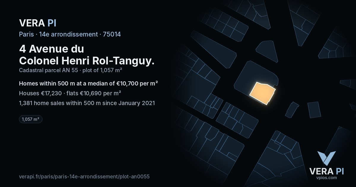 4 Avenue du Colonel Henri Rol-Tanguy, 14e arrondissement at night – the plot lit, the parcels around coloured by the prices near them