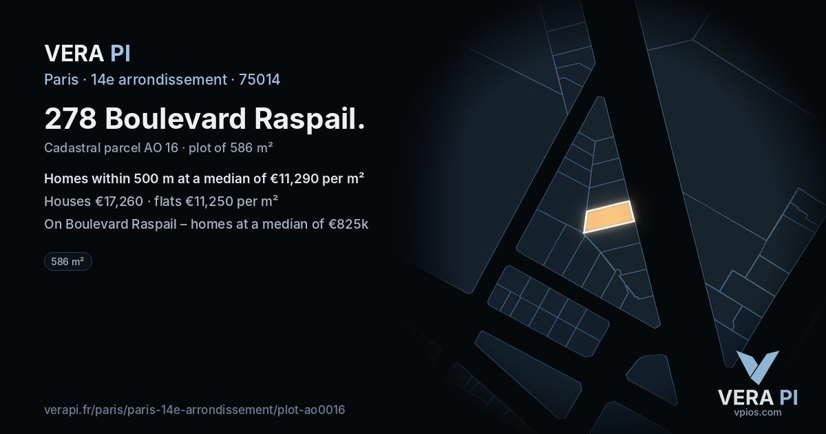 278 Boulevard Raspail, 14e arrondissement at night – the plot lit, the parcels around coloured by the prices near them