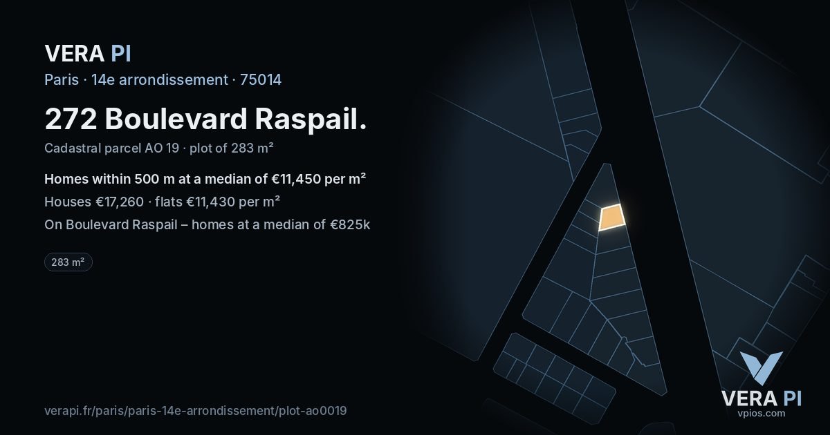 272 Boulevard Raspail, 14e arrondissement at night – the plot lit, the parcels around coloured by the prices near them