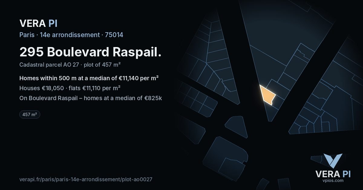 295 Boulevard Raspail, 14e arrondissement at night – the plot lit, the parcels around coloured by the prices near them