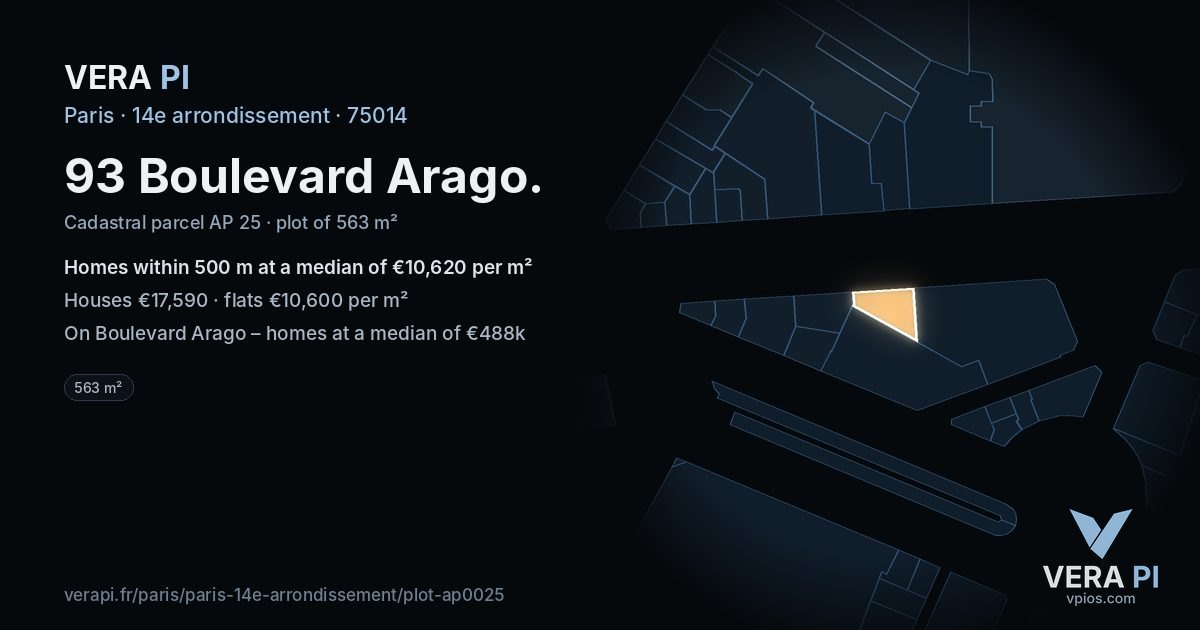 93 Boulevard Arago, 14e arrondissement at night – the plot lit, the parcels around coloured by the prices near them