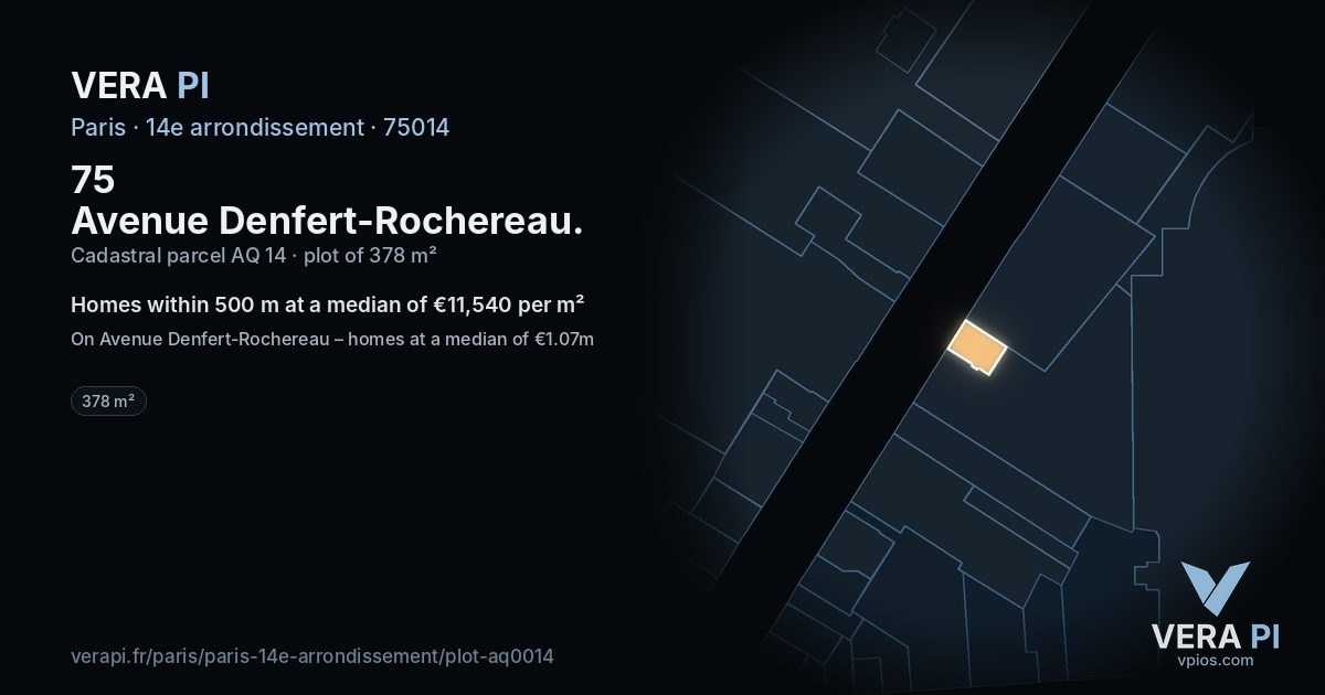 75 Avenue Denfert-Rochereau, 14e arrondissement at night – the plot lit, the parcels around coloured by the prices near them