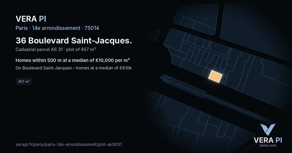 36 Boulevard Saint-Jacques, 14e arrondissement at night – the plot lit, the parcels around coloured by the prices near them
