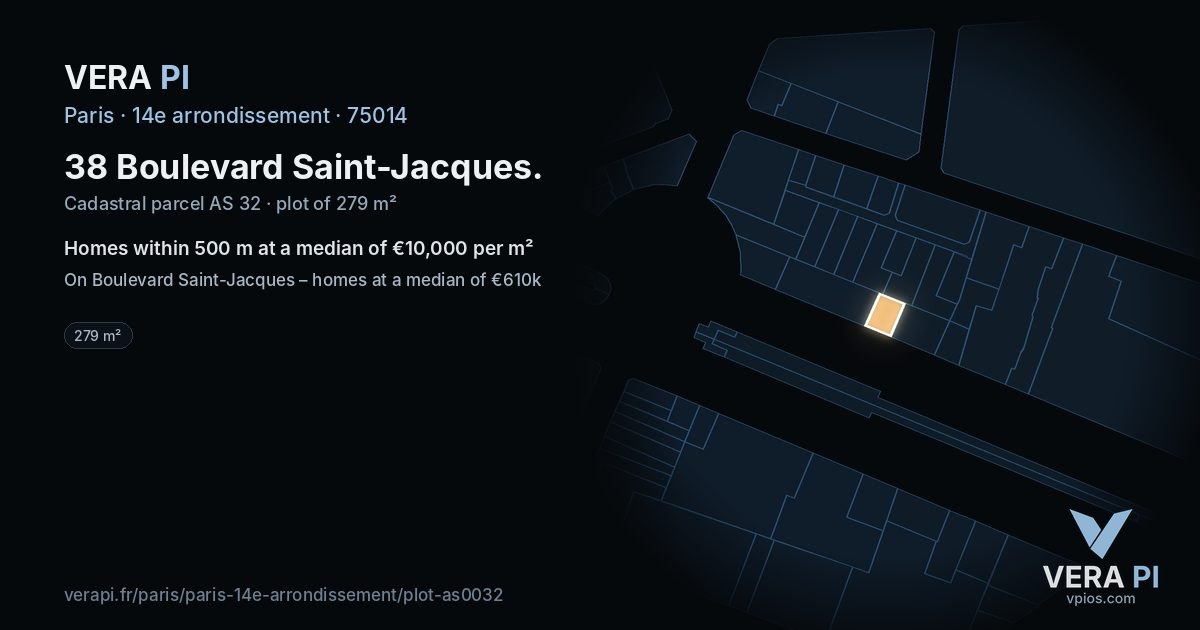 38 Boulevard Saint-Jacques, 14e arrondissement at night – the plot lit, the parcels around coloured by the prices near them