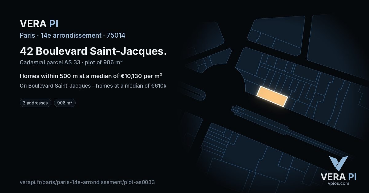 42 Boulevard Saint-Jacques, 14e arrondissement at night – the plot lit, the parcels around coloured by the prices near them