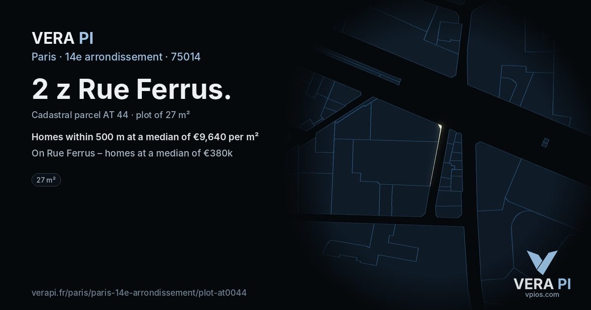 2 z Rue Ferrus, 14e arrondissement at night – the plot lit, the parcels around coloured by the prices near them