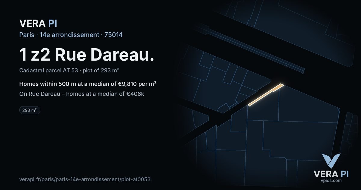 1 z2 Rue Dareau, 14e arrondissement at night – the plot lit, the parcels around coloured by the prices near them