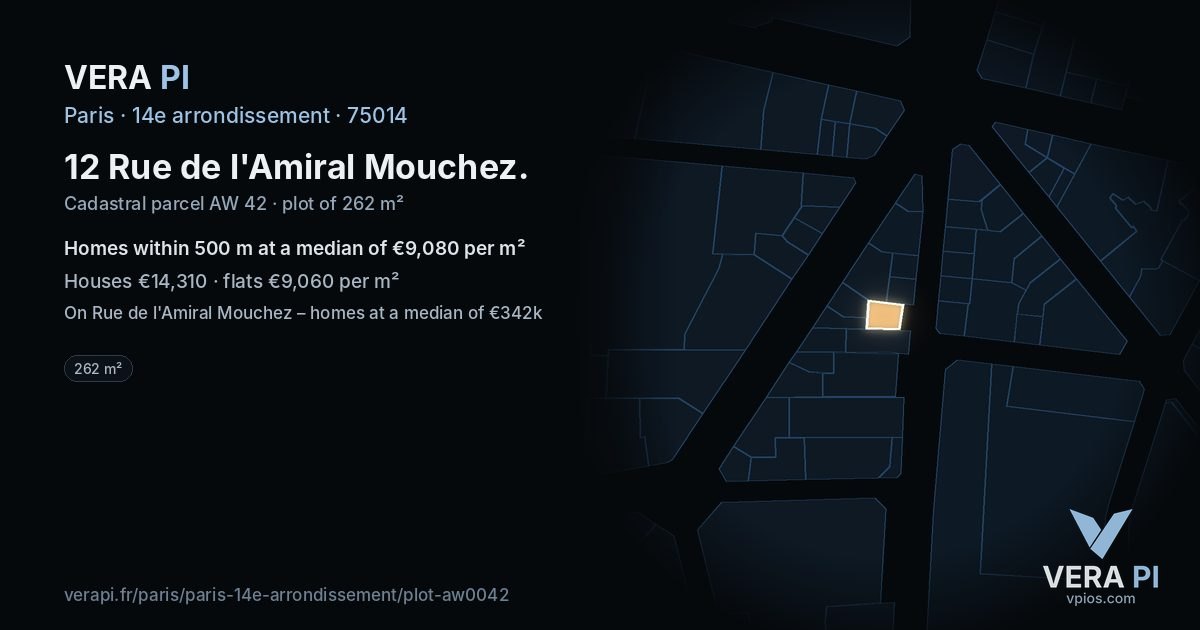 12 Rue de l'Amiral Mouchez, 14e arrondissement at night – the plot lit, the parcels around coloured by the prices near them