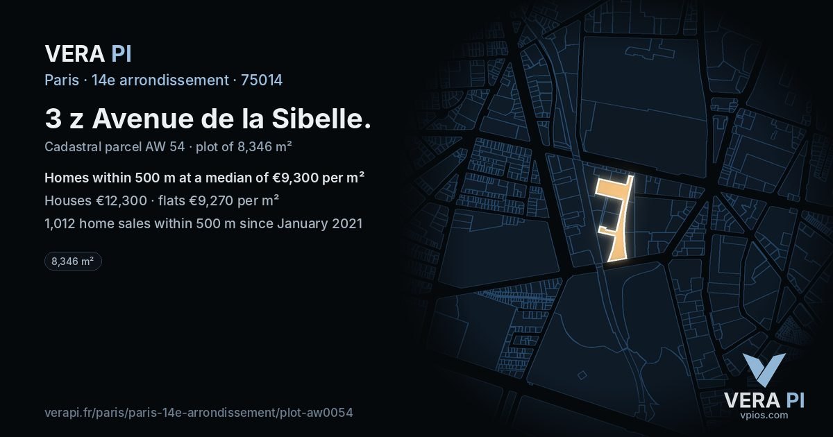 3 z Avenue de la Sibelle, 14e arrondissement at night – the plot lit, the parcels around coloured by the prices near them