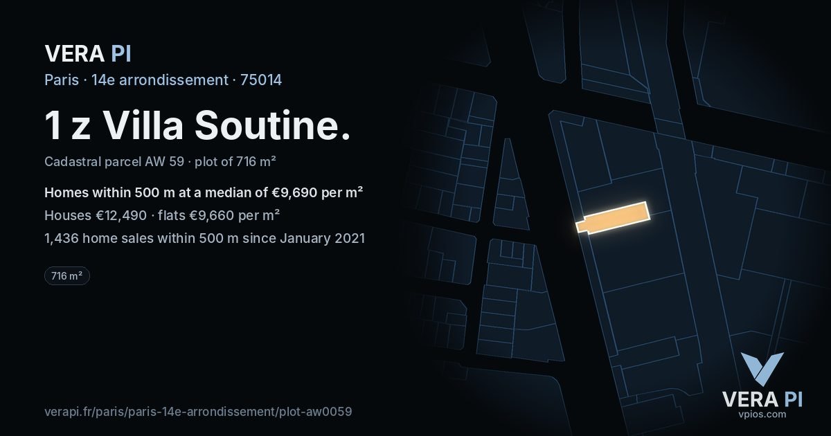 1 z Villa Soutine, 14e arrondissement at night – the plot lit, the parcels around coloured by the prices near them