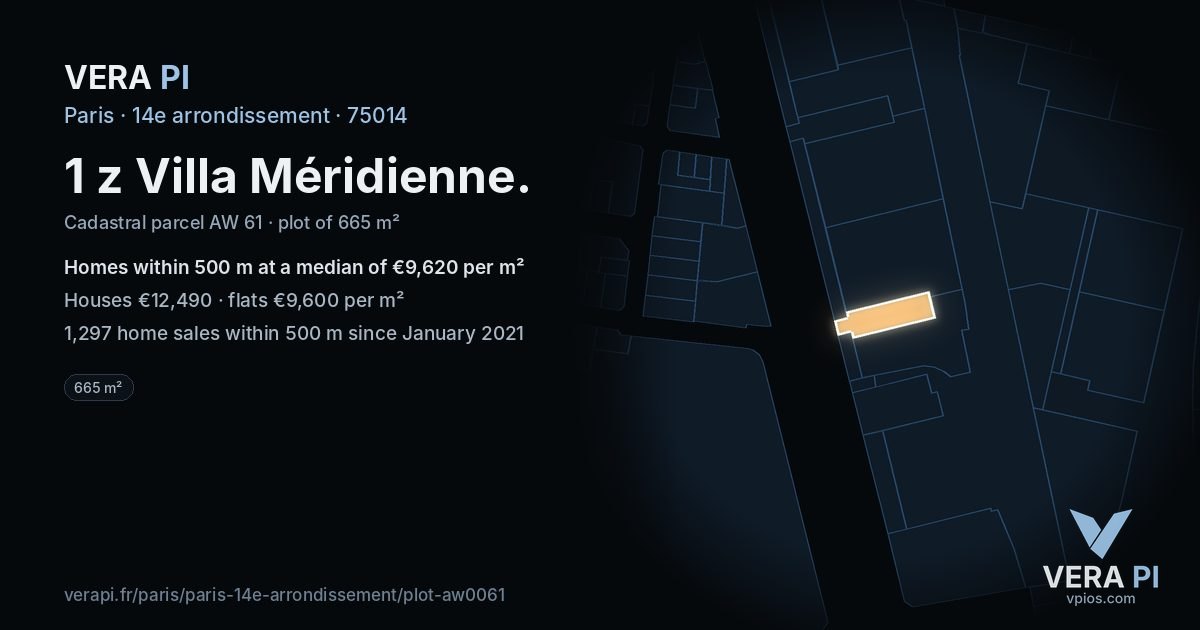 1 z Villa Méridienne, 14e arrondissement at night – the plot lit, the parcels around coloured by the prices near them