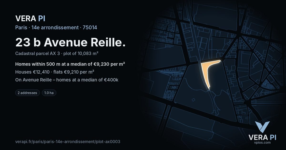 23 b Avenue Reille, 14e arrondissement at night – the plot lit, the parcels around coloured by the prices near them