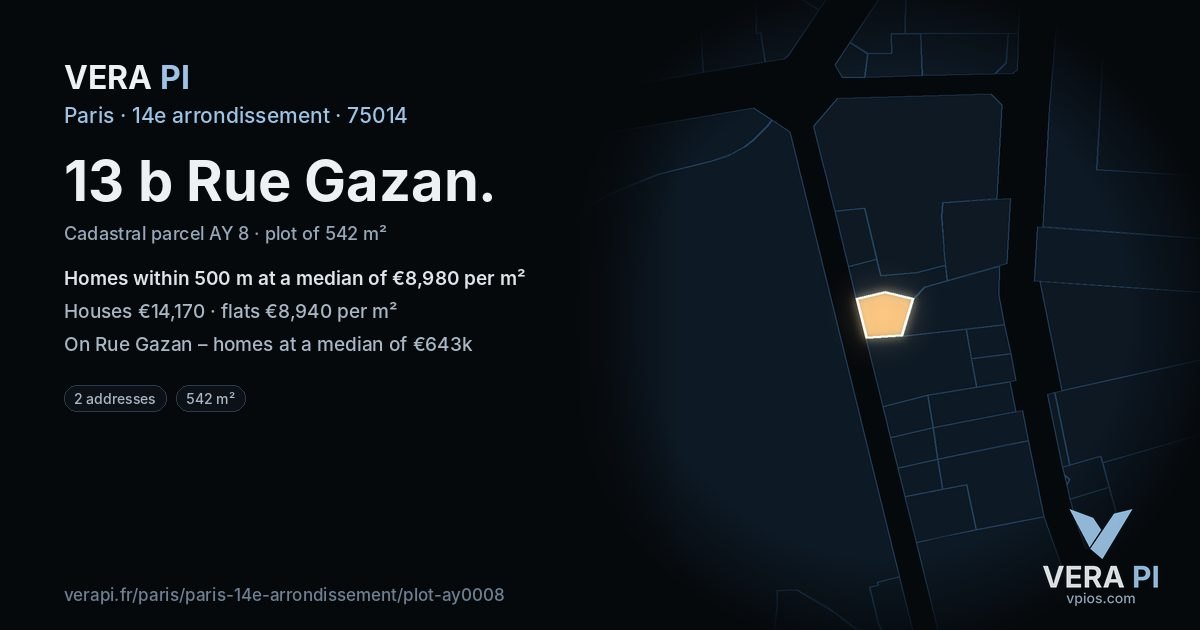 13 b Rue Gazan, 14e arrondissement at night – the plot lit, the parcels around coloured by the prices near them