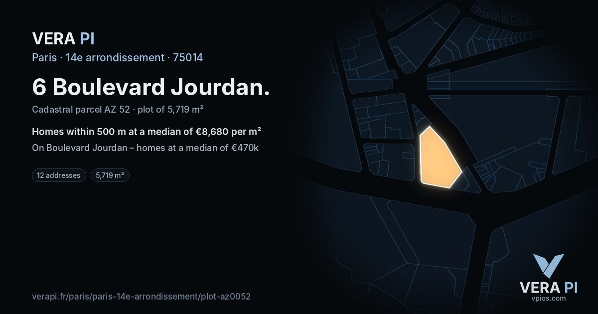 6 Boulevard Jourdan, 14e arrondissement at night – the plot lit, the parcels around coloured by the prices near them