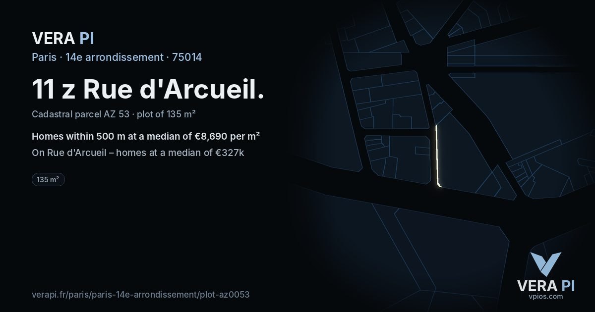 11 z Rue d'Arcueil, 14e arrondissement at night – the plot lit, the parcels around coloured by the prices near them