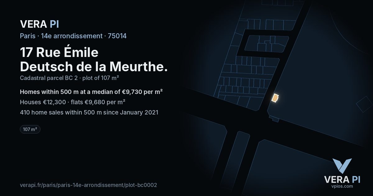 17 Rue Émile Deutsch de la Meurthe, 14e arrondissement at night – the plot lit, the parcels around coloured by the prices near them