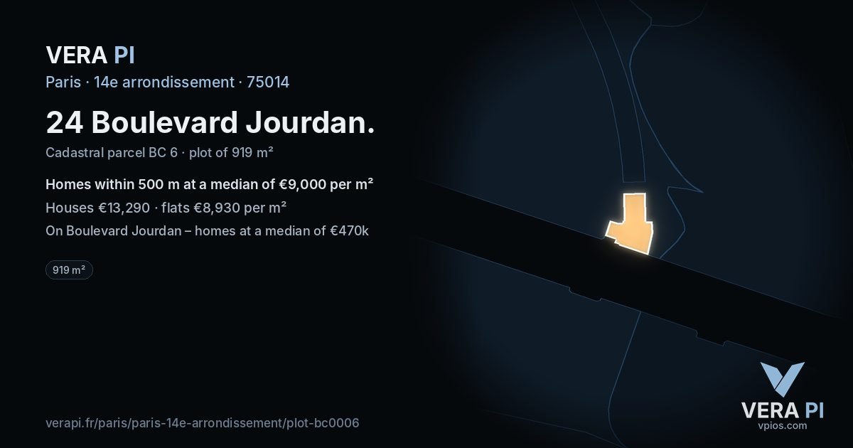 24 Boulevard Jourdan, 14e arrondissement at night – the plot lit, the parcels around coloured by the prices near them
