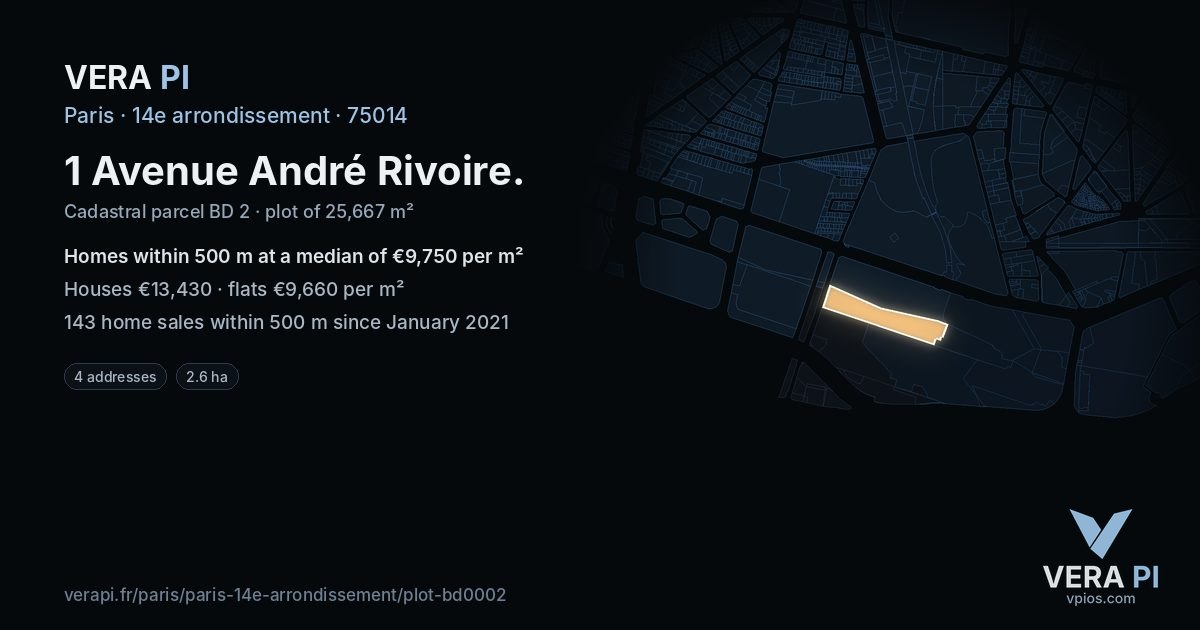 1 Avenue André Rivoire, 14e arrondissement at night – the plot lit, the parcels around coloured by the prices near them