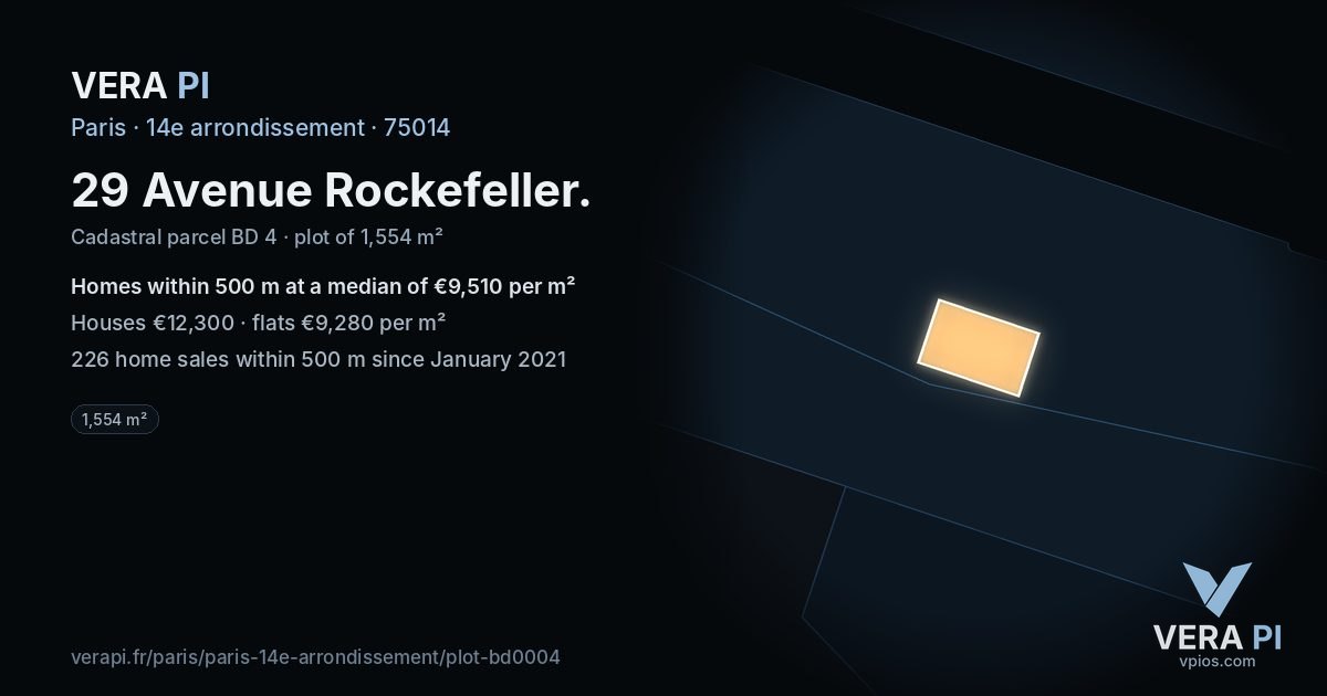 29 Avenue Rockefeller, 14e arrondissement at night – the plot lit, the parcels around coloured by the prices near them