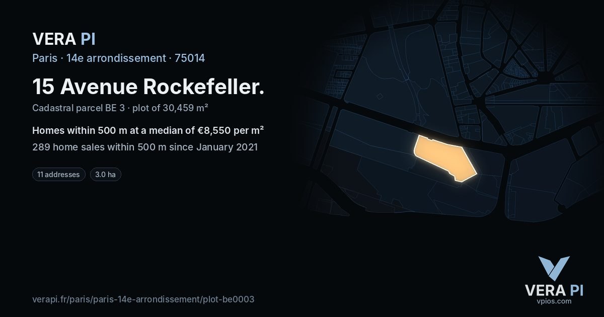 15 Avenue Rockefeller, 14e arrondissement at night – the plot lit, the parcels around coloured by the prices near them