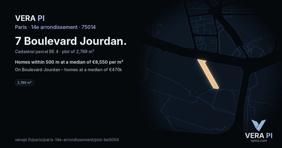 7 Boulevard Jourdan, 14e arrondissement at night – the plot lit, the parcels around coloured by the prices near them