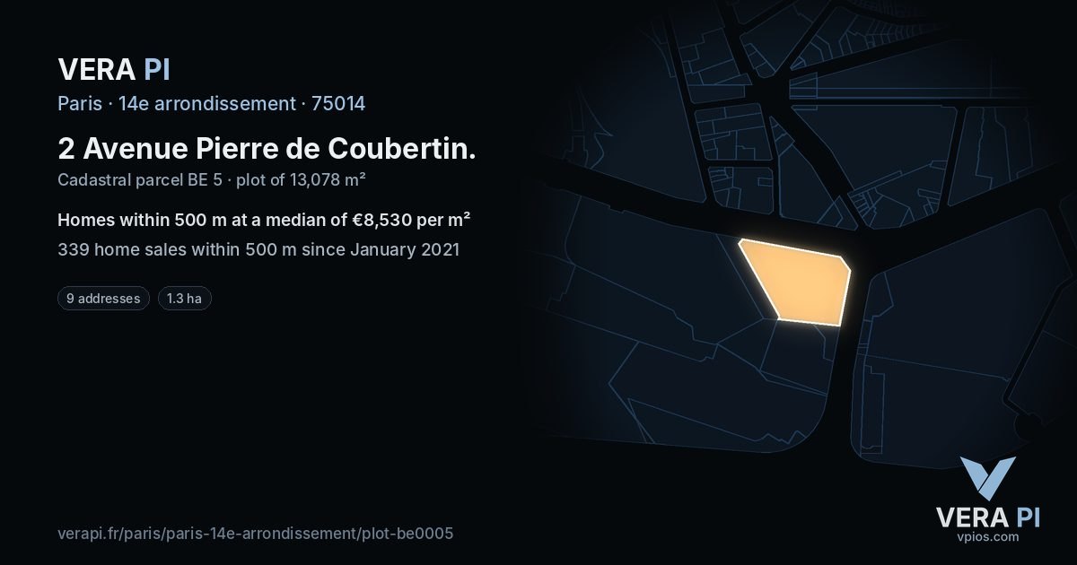 2 Avenue Pierre de Coubertin, 14e arrondissement at night – the plot lit, the parcels around coloured by the prices near them