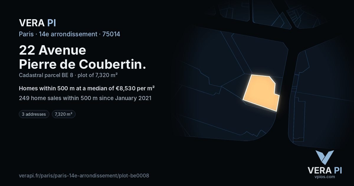 22 Avenue Pierre de Coubertin, 14e arrondissement at night – the plot lit, the parcels around coloured by the prices near them