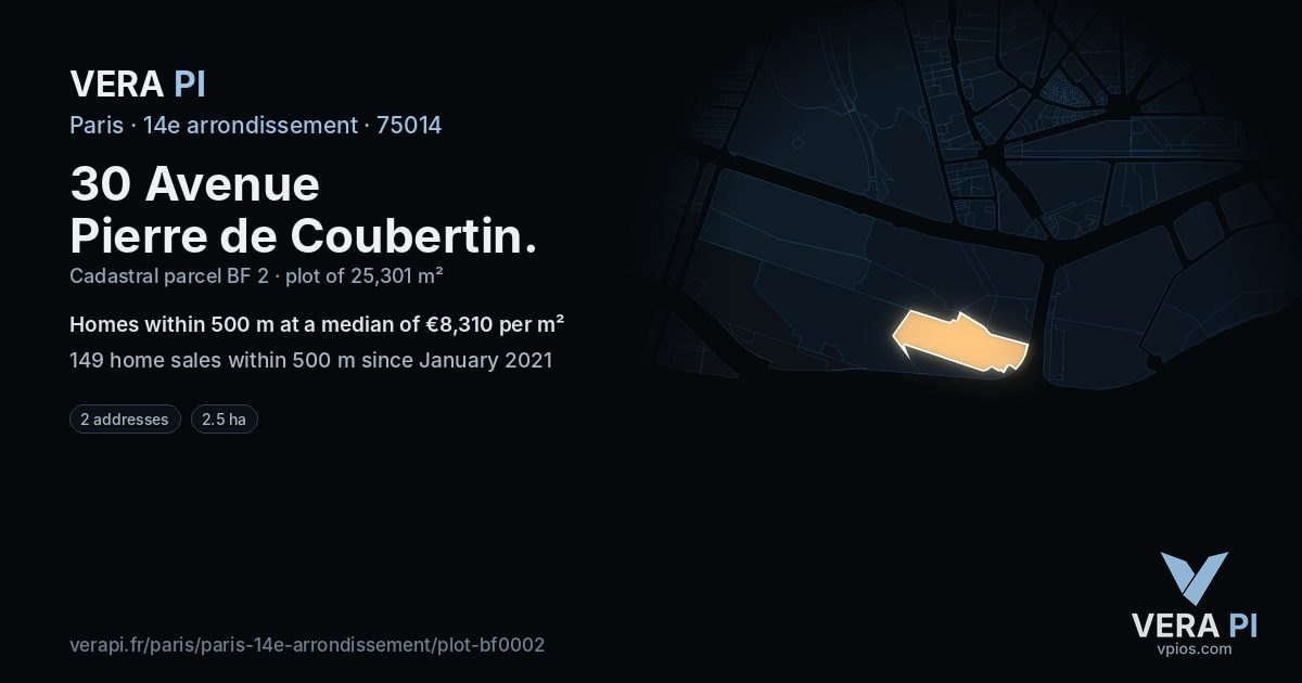 30 Avenue Pierre de Coubertin, 14e arrondissement at night – the plot lit, the parcels around coloured by the prices near them