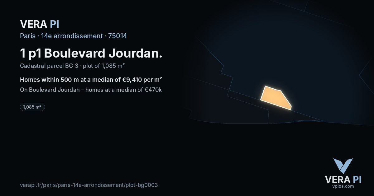 1 p1 Boulevard Jourdan, 14e arrondissement at night – the plot lit, the parcels around coloured by the prices near them