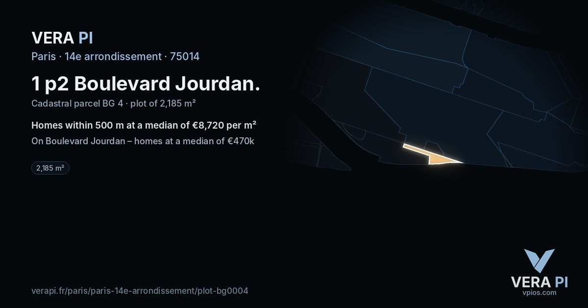 1 p2 Boulevard Jourdan, 14e arrondissement at night – the plot lit, the parcels around coloured by the prices near them