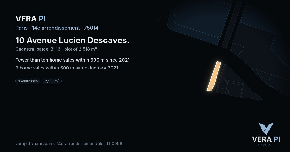 10 Avenue Lucien Descaves, 14e arrondissement at night – the plot lit, the parcels around coloured by the prices near them