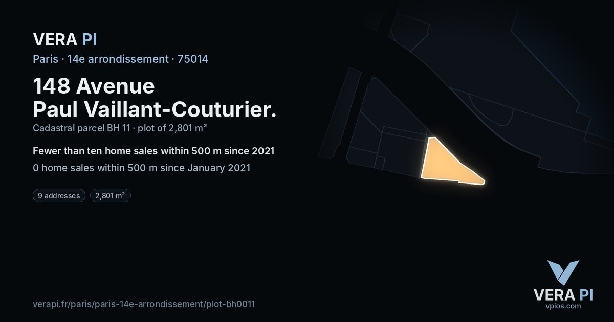 148 Avenue Paul Vaillant-Couturier, 14e arrondissement at night – the plot lit, the parcels around coloured by the prices near them