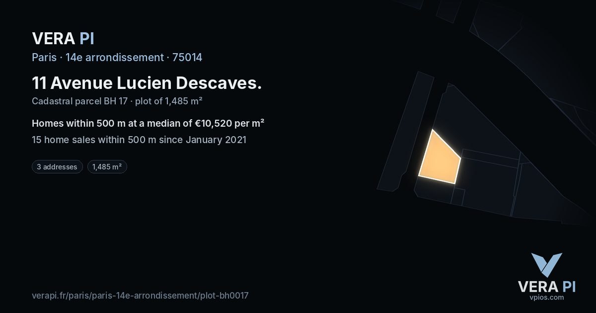 11 Avenue Lucien Descaves, 14e arrondissement at night – the plot lit, the parcels around coloured by the prices near them