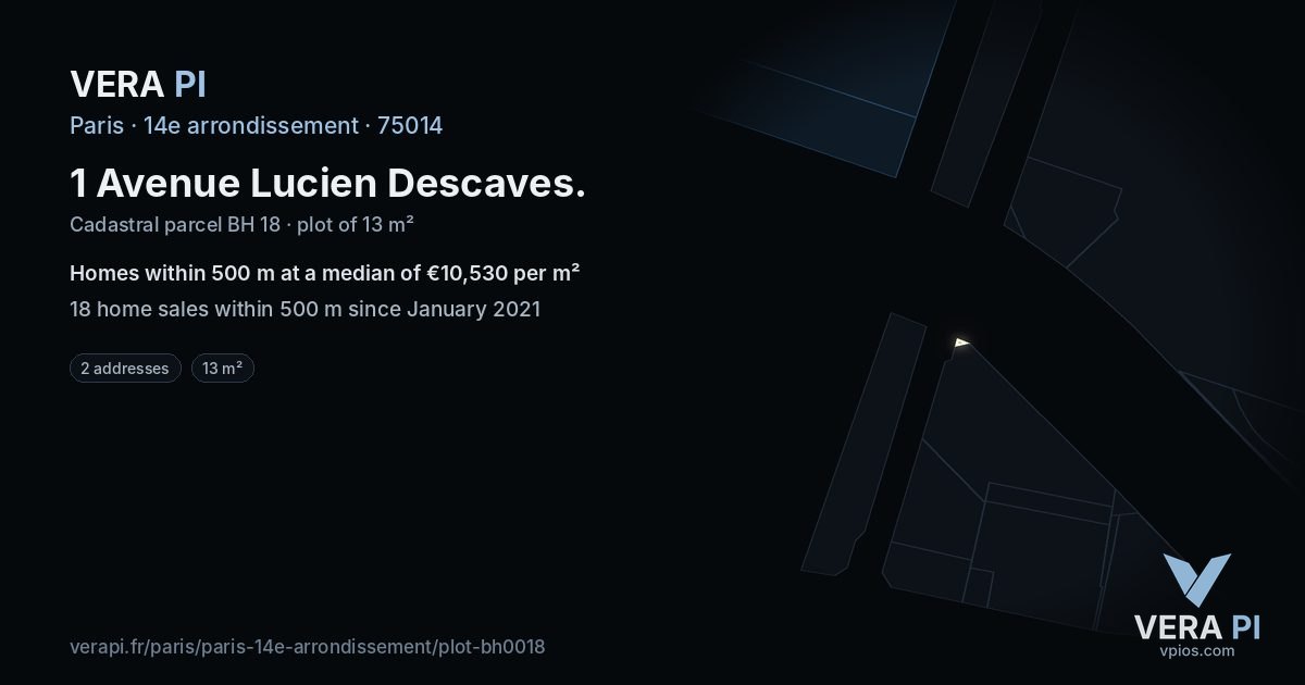 1 Avenue Lucien Descaves, 14e arrondissement at night – the plot lit, the parcels around coloured by the prices near them