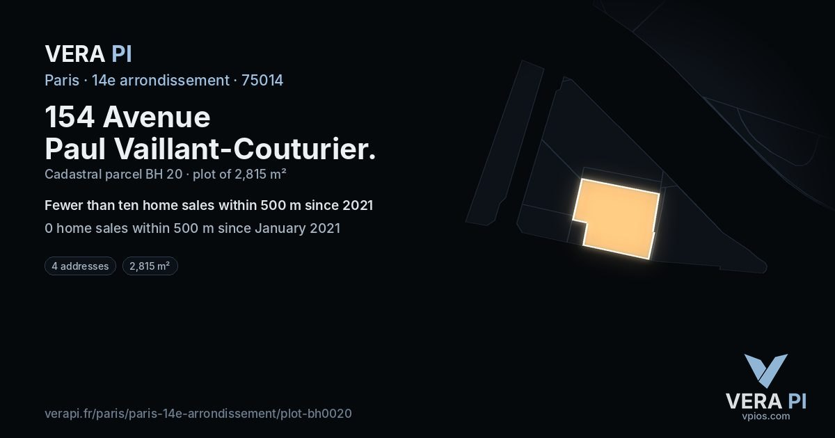 154 Avenue Paul Vaillant-Couturier, 14e arrondissement at night – the plot lit, the parcels around coloured by the prices near them